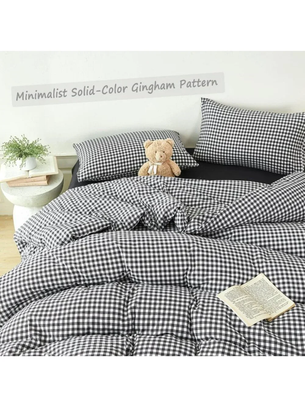 Stylish Twin Black & White Gingham 5-Piece Bedding Set - Plaid Comforter